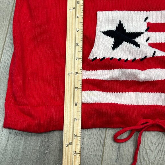 Crazy Horse by Liz Claiborne Red Knit Flag Sweater Top Drawstring Hem Size L - Picture 3 of 8